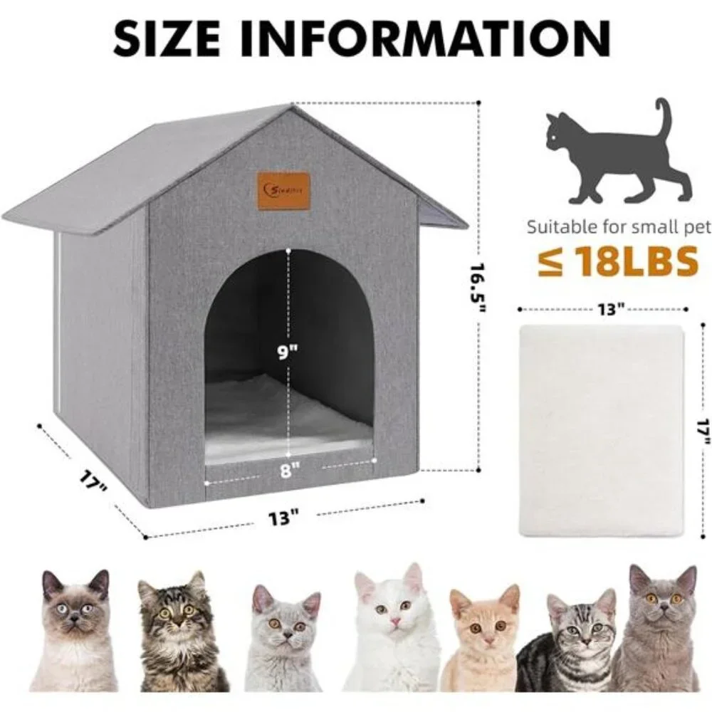 Outdoor Cat House Waterproof Insulated Cat Shelter Cozy Bed for Indoor Cats